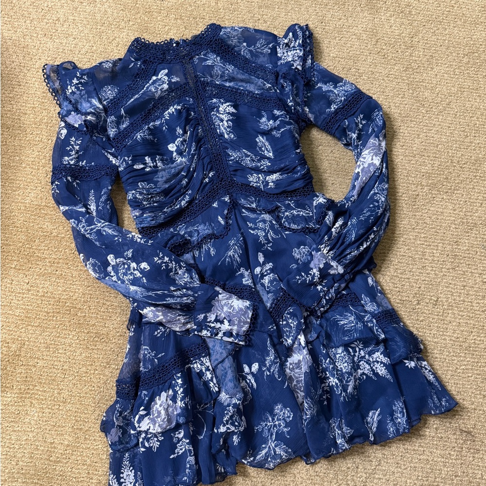 Floral Blue Ruffle Dress - Picture 4 of 6